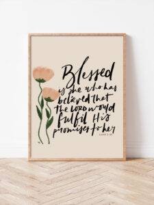 Blessed is She floral christian art print