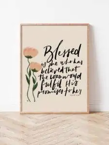 Blessed is She floral christian art print