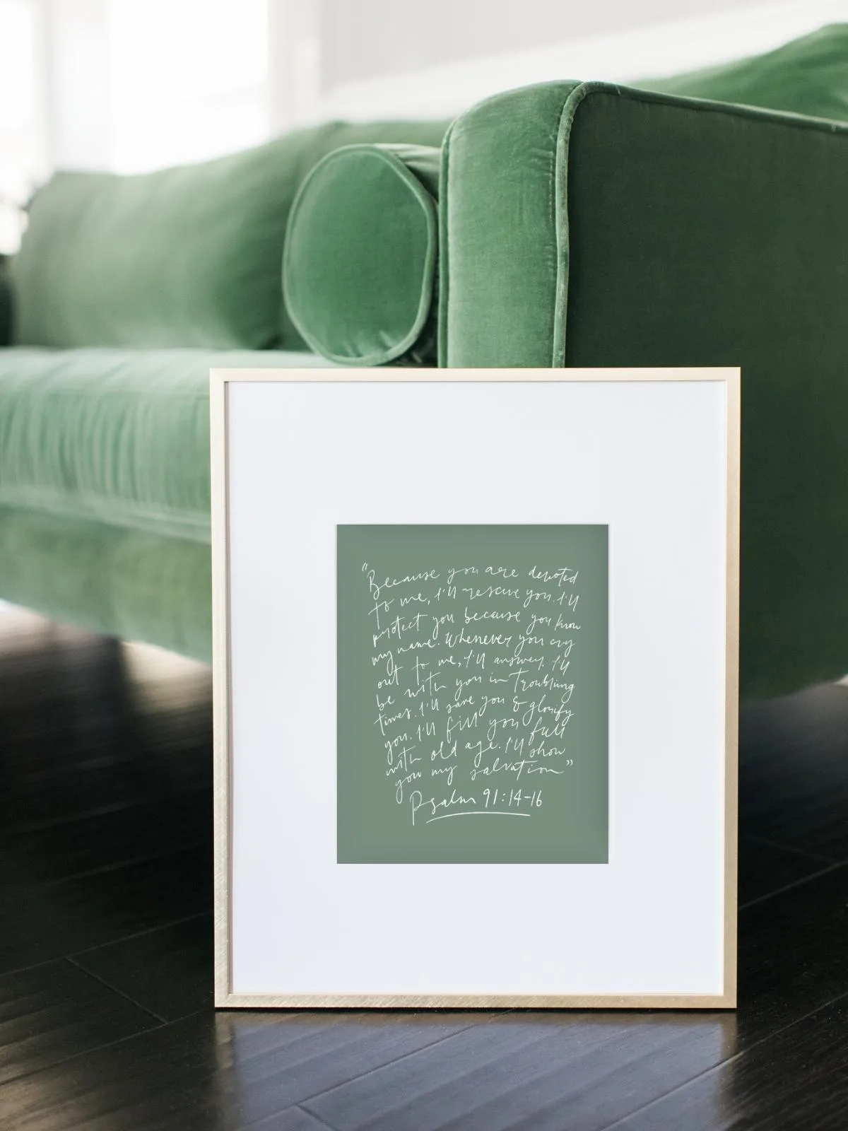 Psalm 91 Art Print with Sage Green background